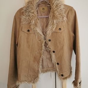HG Collection Fur Trimmed Tan Suede Jacket